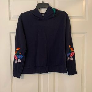 Crave Fame Cropped Navy Hoodie w/Embroidery